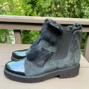 Luca Grossi Suede, Patent Fur Ankle Boots